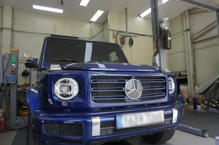 벤츠 G400D 완벽 배기 튜닝, 져스트 액티브 사운드 원형 듀얼 머플러 팁 장착 / 서울 동작구