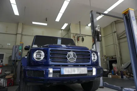 벤츠 G400D 완벽 배기 튜닝, 져스트 액티브 사운드 원형 듀얼 머플러 팁 장착 / 서울 동작구