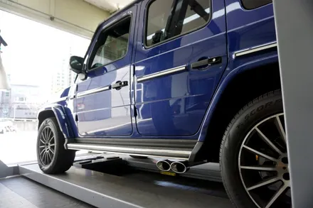 벤츠 G400D 완벽 배기 튜닝, 져스트 액티브 사운드 원형 듀얼 머플러 팁 장착 / 서울 동작구