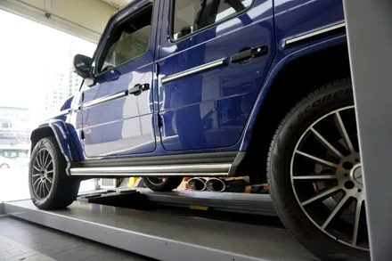 벤츠 G400D 완벽 배기 튜닝, 져스트 액티브 사운드 원형 듀얼 머플러 팁 장착 / 서울 동작구