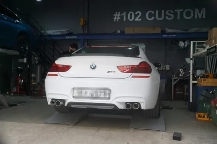 BMW F12 M6 배기튜닝 즐거움을 더하는 사운드 입히기! 커스텀 엔드 중통 소음기 교체 듀얼 실버 머플러 팁 세팅 / 서울 동작