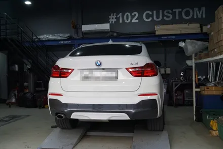 BMW F26 X4 배기 튜닝 구조변경 필요 없는 순정형 듀얼 배기 듀얼 실버 머플러 팁 장착 / 서울 동작