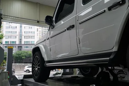 벤츠 G바겐 G400D 꿀조합 튜닝 순정형 듀얼배기 실버 듀얼 머플러팁 저스트 액티브 사운드 장착 / 서울 동작