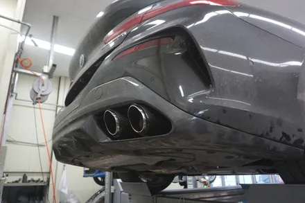 BMW M850i 배기 튜닝 2-30% 사운드 증폭 중통 ＆ 보펜 모듈 JSR 103파이 카본 머플러 팁 작업 / 서울 동작