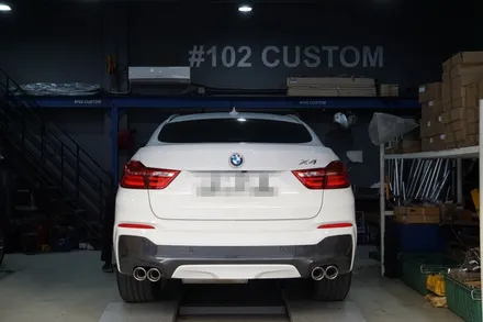 BMW F26 X4 배기 튜닝 구조변경 필요 없는 순정형 듀얼 배기 듀얼 실버 머플러 팁 장착 / 서울 동작