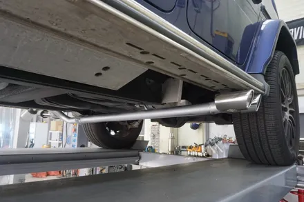 벤츠 G400D 완벽 배기 튜닝, 져스트 액티브 사운드 원형 듀얼 머플러 팁 장착 / 서울 동작구