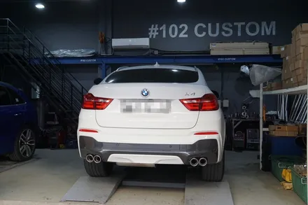BMW F26 X4 배기 튜닝 구조변경 필요 없는 순정형 듀얼 배기 듀얼 실버 머플러 팁 장착 / 서울 동작