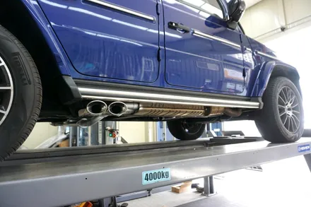 벤츠 G400D 완벽 배기 튜닝, 져스트 액티브 사운드 원형 듀얼 머플러 팁 장착 / 서울 동작구