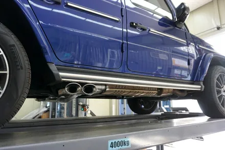 벤츠 G400D 완벽 배기 튜닝, 져스트 액티브 사운드 원형 듀얼 머플러 팁 장착 / 서울 동작구