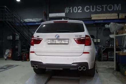 BMW F25 X3 배기 튜닝 구조변경 필요 없는 순정형 듀얼 배기 듀얼 실버 머플러 팁 장착 / 서울 동작