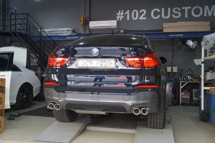 BMW F26 X4 배기튜닝 구조변경 필요없이 즐기는 완벽한 뒤태 연출 순정형 듀얼배기 원형 실버 머플러 팁 장착 / 서울 동작