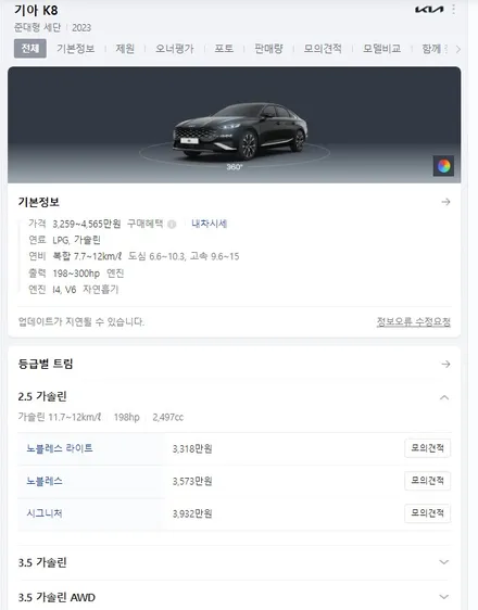 기아 고급형 세단 K8 생활보호 PPF 패키지