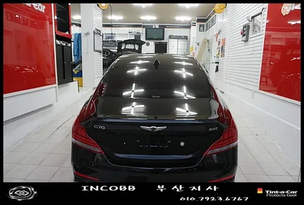 제네시스 G70 틴트어카 프리미엄 틴팅 작업  (전면 클리어옵틱스 mn2 35% , 측후면 미드나잇 익스프레스 20% ) / 부산 강서, 김해, 창원