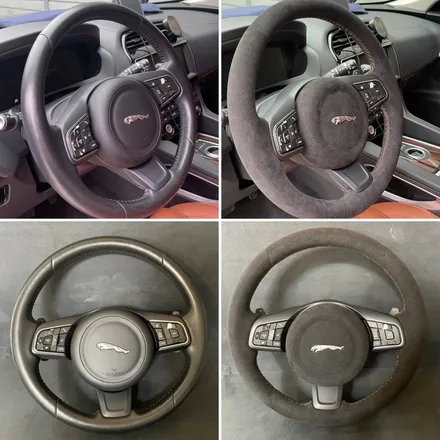 더핸들 재규어 F-PACE 핸들가죽교체 블랙 알칸타라 + 브라운 스티치로 완성한 스포티 감성 리폼 / 남양주 별내면