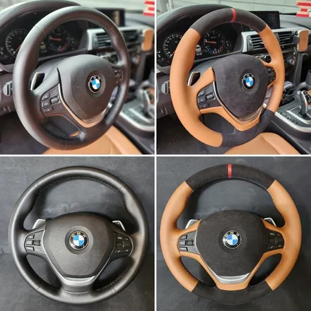 [더핸들]BMW 4시리즈 F36 그란쿠페 핸들 컬러변경 & 가죽교체 작업기 (브라운 가죽 + 블랙 알칸타라, 레드 센터띠 & M 삼색 스티치) / 남양주 별내면