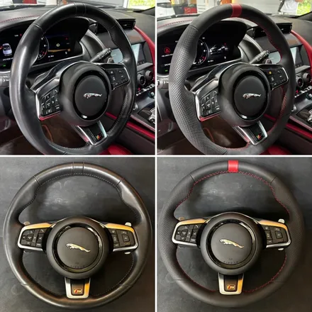 재규어 F-TYPE 컨버터블 핸들 가죽교체 튜닝 │ 레드 센터띠와 타공가죽으로 완성한 스포츠 감성 - 더핸들 / 남양주 별내면