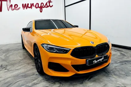 청라랩핑 BMW 8시리즈랩핑 850i 유광 오렌지 컬러로 전체랩핑해서 M8보다 멋스럽게 바꿔봤습니다 / 인천 서구 청라동