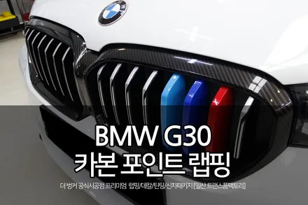 bmw g30 튜닝 그릴+안개등 하단 카본 포인트랩핑 시공 / 고양시 덕이동