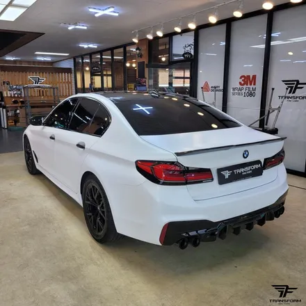 [전체랩핑 제거/재시공/랩핑 보험처리] bmw m5 사틴화이트 전체랩핑 / 고양시 덕이동