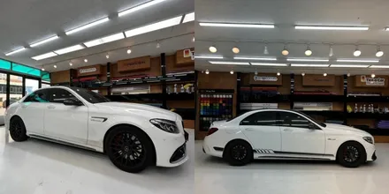 벤츠 c63 amg 부분 랩핑+데칼+엠블럼 교체+스키드플레이트 장착 시공 / 트랜스폼팩토리 / 고양시 덕이동