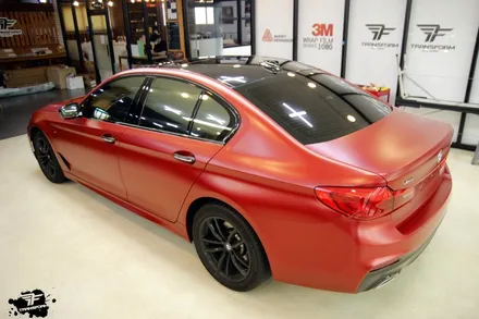 bmw 520d 사틴 뱀파이어 레드 전체랩핑 시공 / 고양시 덕이동