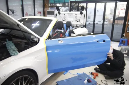 벤츠 c63s amg 전체랩핑 재시공 / 에이버리 라이트 블루 / 고양시 덕이동