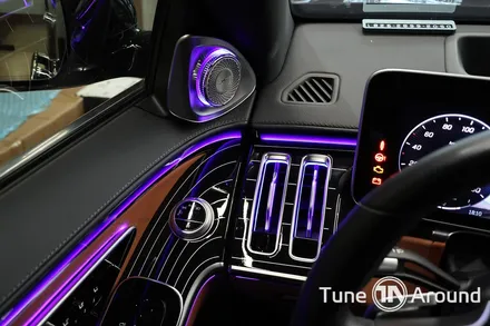 벤츠 W223 S500 실내의 완성 송풍구엠비언트 피아노트림 포함 5가지 시공 / 성남,분당,판교