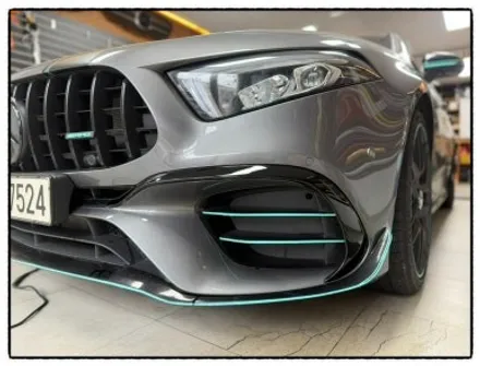 벤츠 a45 amg 범퍼 에어덕트 몰딩 교환 ppf 작업. 엠블럼 랩핑. 휠 랩핑. 라인 포인트 랩핑 추가 작업해보자!! / 동대문구 장안동
