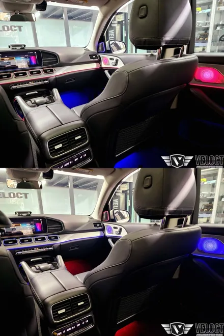 벤츠 신형 GLE300d, 송풍구 라인 엠비언트와 미드스피커 부메스터 커버와 엠비언트 추가