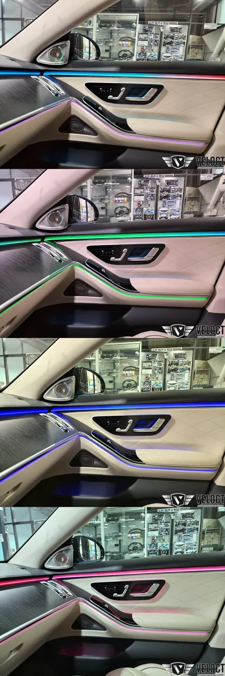 벤츠 W223 신형 S클래스 숏바디 S400d - 4D전동부메스터와 액티브 엠비언트 패키지 시공