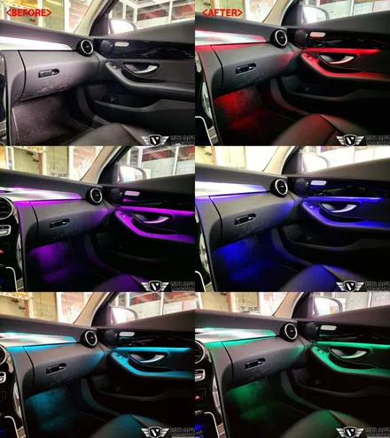 벤츠 C클래스 C200의 화끈한 드레스업!! 인테리어편 (64색 엠비언트 생성, 대시보드 AMG 추가)