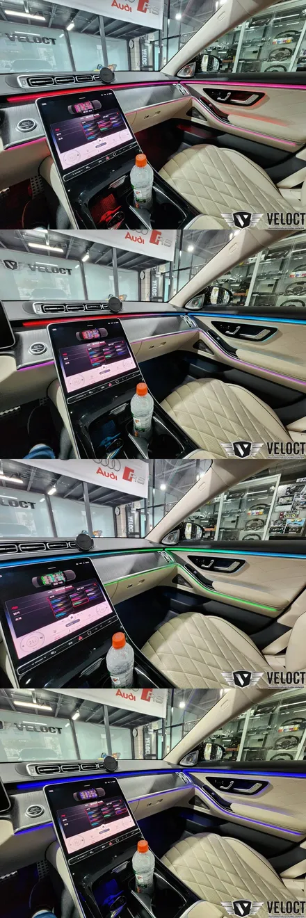 벤츠 W223 신형 S클래스 숏바디 S400d - 4D전동부메스터와 액티브 엠비언트 패키지 시공