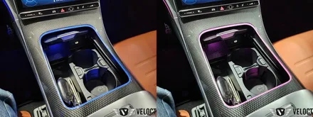 벤츠 W206 신형 C클래스 C200 빠진 엠비언트 옵션(대시보드, 도어손잡이, 송풍구) + 센터콘솔, 등받이 엠비언트 추가