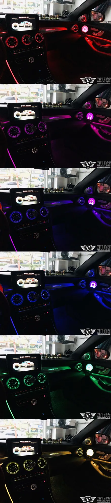 벤츠 C클래스 기본 3색의 실내 풀튜닝을 다시 64색 엠비언트로 대변신!!