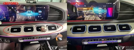 벤츠 신형 GLE300d, 송풍구 라인 엠비언트와 미드스피커 부메스터 커버와 엠비언트 추가