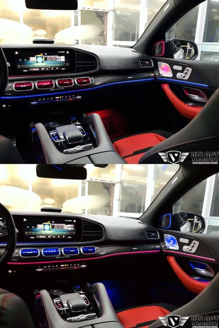 벤츠 신형 GLE53 AMG, 실내 엠비언트 끝판왕 (부메스터 트위터, 미드레인지, 송풍구, 등받이, 썬루프 엠비언트)