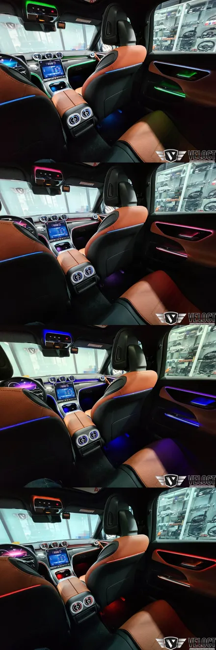 벤츠 W206 신형 C클래스 C200 빠진 엠비언트 옵션(대시보드, 도어손잡이, 송풍구) + 센터콘솔, 등받이 엠비언트 추가