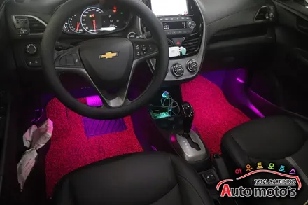 [스파크 자동차튜닝] 컵홀더LED / 엠비언트풋등LED / 바이오라이트[합법인증전조등] 작업했습니다. / 서울 중랑구