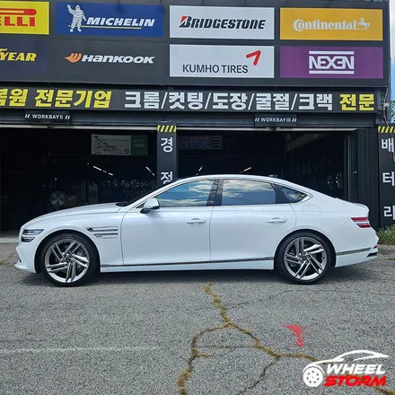 제네시스 G80 페이스리프트 20인치 순정휠 손상으로 복원휠 교체작업 용인휠 용인타이어 휠타이어전문점 / 처인구 양지면