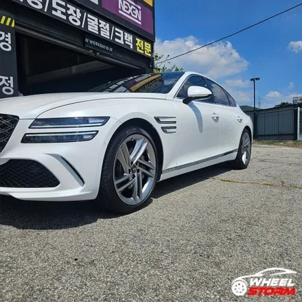 제네시스 G80 페이스리프트 20인치 순정휠 손상으로 복원휠 교체작업 용인휠 용인타이어 휠타이어전문점 / 처인구 양지면