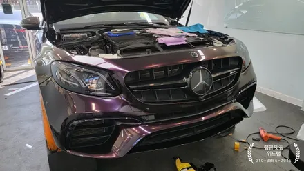 PPF 위에 랩핑 ? E63 AMG 전체 랩핑 시공(AX 젠션 퍼플 AX gentian purple)진해 안골랩핑 부산 사하구 장림 신평 다대포  랩핑 맛집 위드랩 / 부산 강서구, 김해, 창원