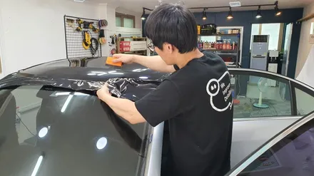 벤츠 S350 루프 스킨 시공(택랩 유광 블랙)신호동 명지동 랩핑 / 부산 강서 신호동
