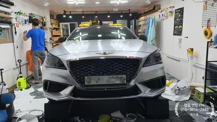 G80 스포츠 사틴 크롬 실버 풀 랩핑 시공(택랩 사틴 크롬 실버)부산 신항 명지 국제신도시 신호동 랩핑 썬팅 PPF 위드랩 / 부산 강서 신호동
