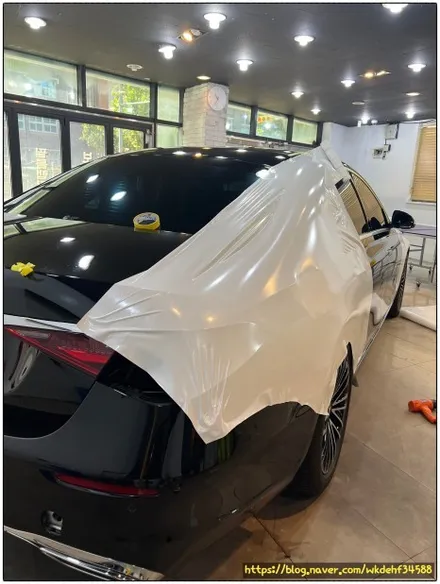 벤츠 S350d 전체 랩핑 시공 다이아몬드 화이트 펄 / 서울 양천, 구로, 강서, 영등포, 부천