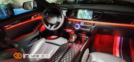 부산 제네시스 G80 엠비언트 라이트 대시보드 도어 풋등 컵홀더 시공 후기 / 부산,김해