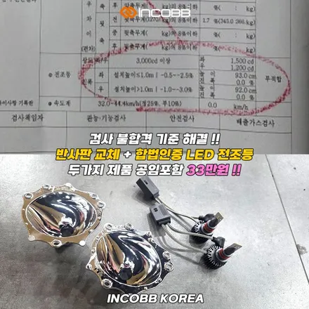 양쪽 33만에 뉴 쏘렌토 R 반사판과 합법인증 LED 전조등 모두 교체 수리 변환빔 광도 미달 정기검사 불합격 원인 해결 / 부산,김해