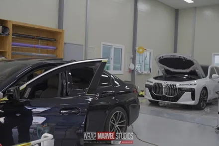 광주랩핑 전문매장 랩마블스튜디오 bmw5시리즈 탑폴리에필름으로 크롬죽이기 / 광주 광산구 하남동