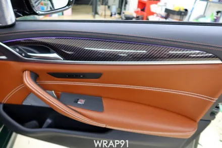 BMW M550i 3M 리얼카본 실내 사이드미러 부분 랩핑, 생활보호PPF, 경남 김해 자동차랩핑 전문 랩91 / 마산, 김해, 창원