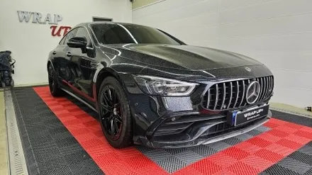 남양주랩핑샵 벤츠 GT43 AMG 전체 크롬죽이기 오토벨벳 PET 고광택 유광 블랙 올블랙 엠블럼 및 레터링 교체 / 남양주 다산동