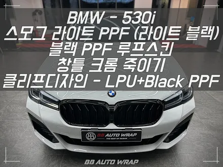 부산 PPF 전문점에서 BMW 5시리즈 클리프 디자인 스모그 라이트 PPF + 블랙 PPF로 루프스킨 및 창틀 크롬 딜리트 시공하기 / 부산 강서구